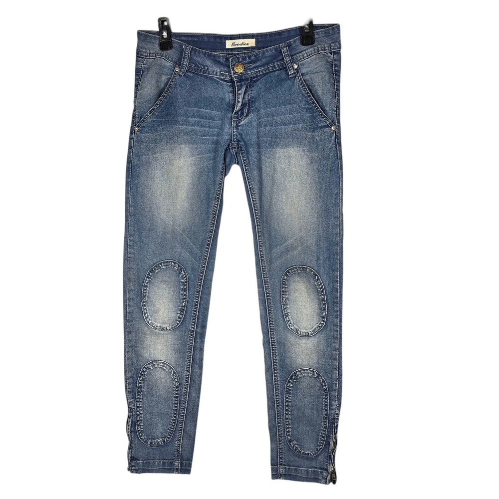 Goodies Blue Moto Skinny Jeans Women Size 10  Ankle‎ Zip Knee Patch Low Rise